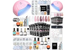 Modelones Poly Nail Gel Kit 8 Rosy Pink Colors with 48W U V/LED Lamp Poly Extension Gel Complete Nail Art Tools Professional Starter Manicure Kit Supplies Rhinestone Glitters Beauty Gift DIY at Home