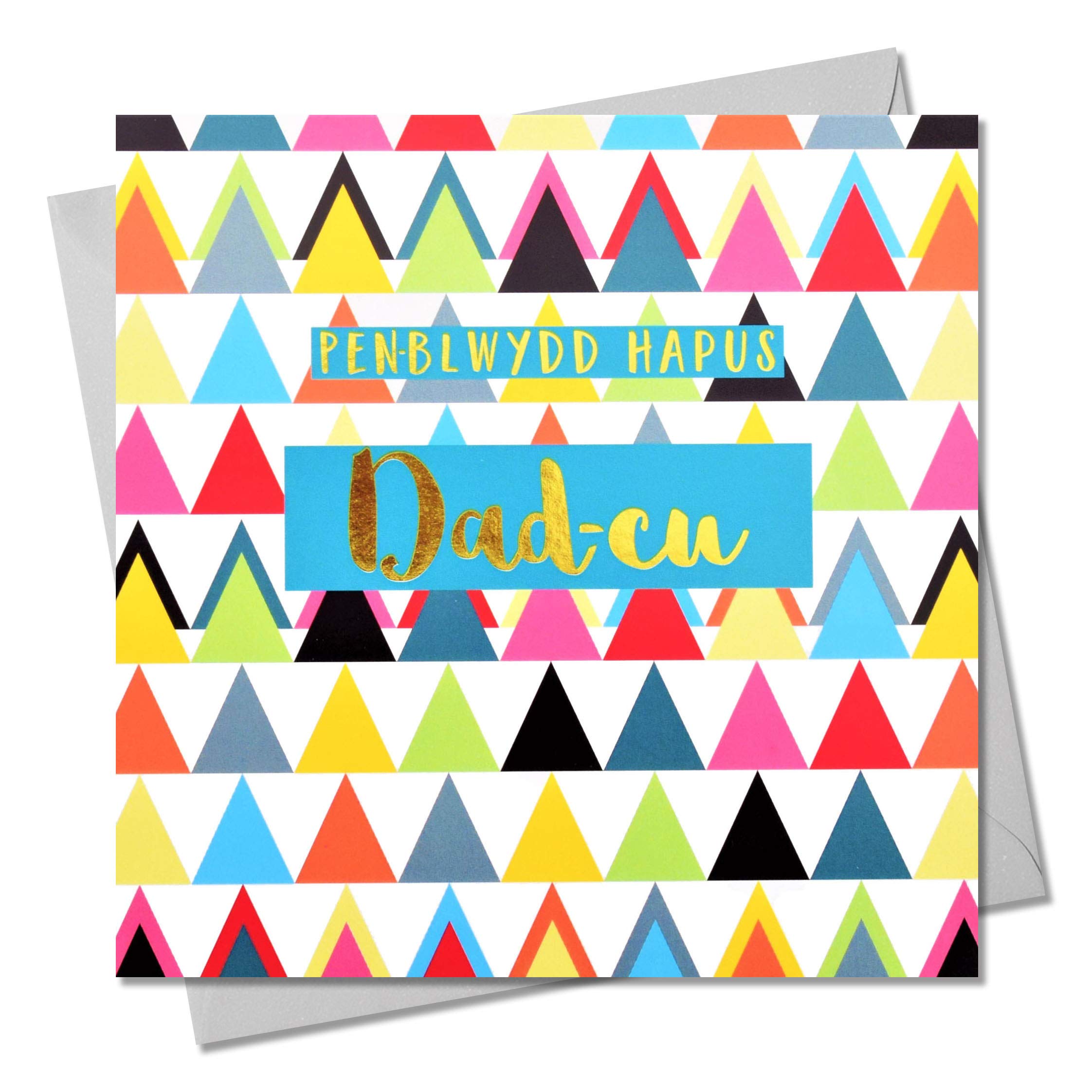 Claire Giles Greeting Cards, Welsh Happy Birthday Grandpa Card, Penblwydd Hapus Dad-cu, Text Foiled in Shiny Gold