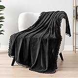 PAVILIA Fleece Throw Blanket for Couch with Pom Pom