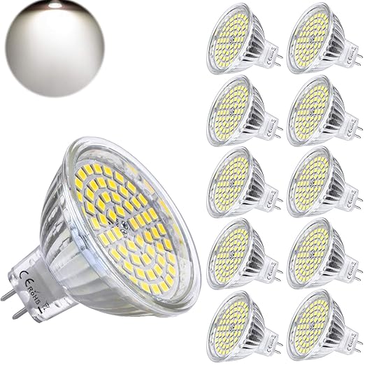 Yafido 10er 5W GU5.3 LED 12V MR16 Neutralweiß Ersatz für 35W Halogen Lampen GU 5.3 4500K 420 Lumen Kaltweiß Birne Leuchtmitte