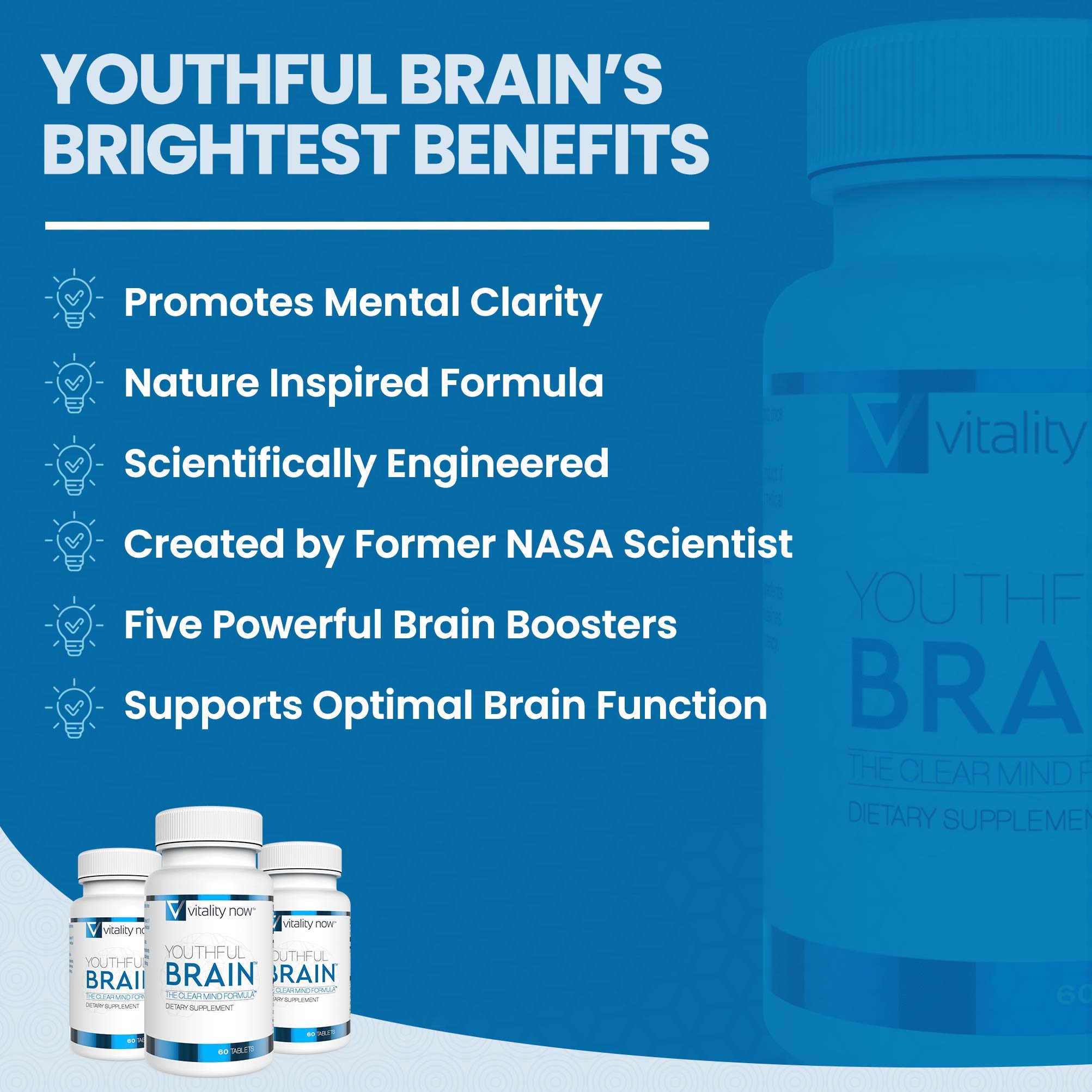 Vitality Now Youthful Brain 4 Bottle Bundle - Memory & Brain Health Support Supplement - Brain Booster Clarity with Bacopa Monnieri, Ginkgo Biloba, B12-120-Day Supply (240 Count)