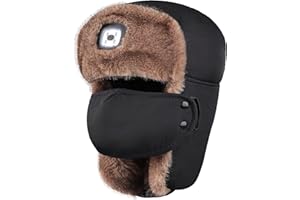 Gopaice Winter Hats Ushanka Trapper Hat with Light ，Waterproof Warm Russian Bomber Hats with Earflaps for Men Women