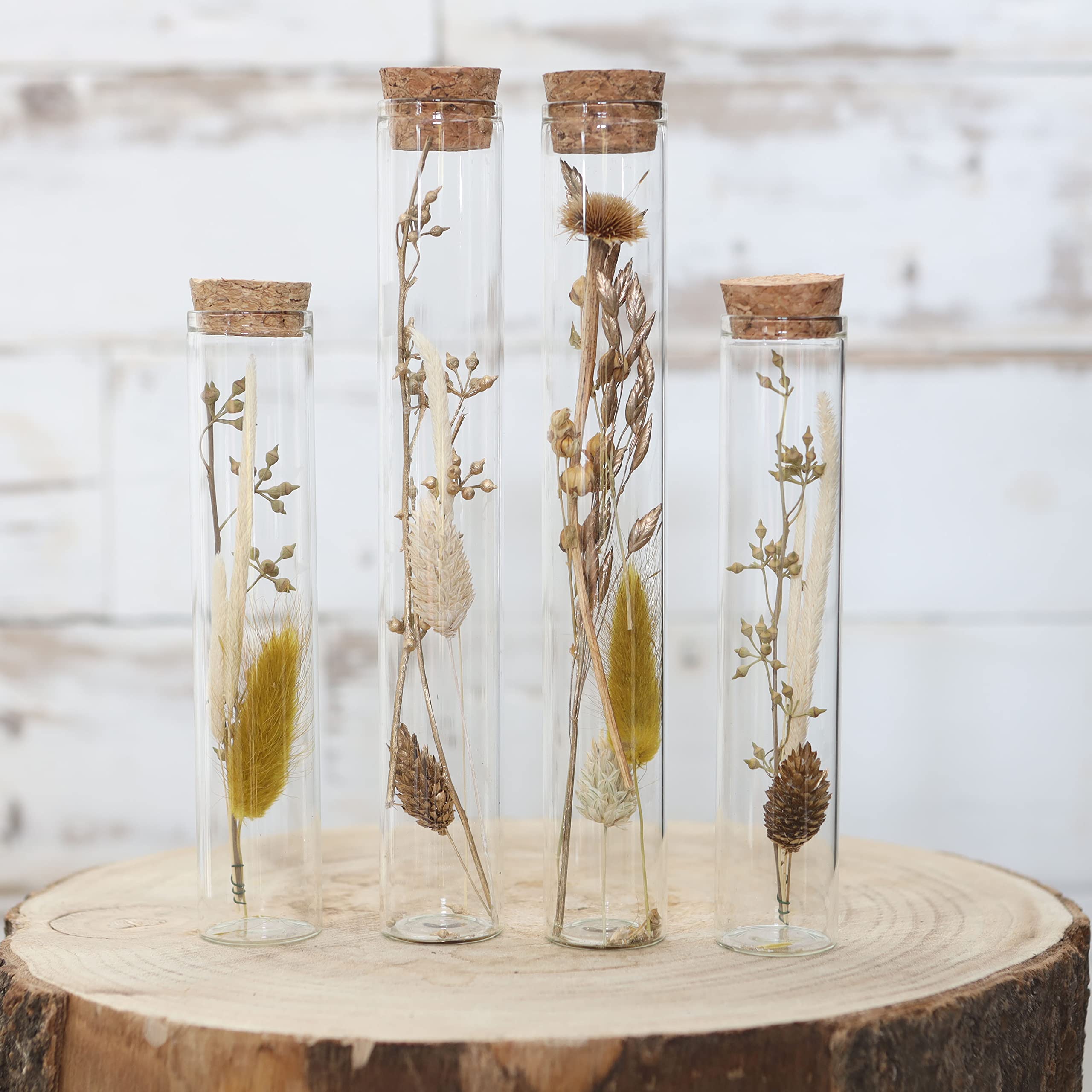 comforder Dried Flowers in Glass Vase w Cork, Set of 4, Dried Flower Decorations in Glass Bottle (natural)