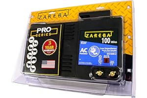 Zareba 100 Mile AC Powered Low Impedance Electric Fence Charger - Plug In Fence Charger - Contain Bulls, Cattle, Bulls, Exotics, Goats, Horses & More - Keep Predators Out - EAC100M-Z