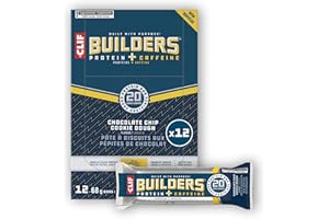 CLIF BUILDERS Protein Bars, Chocolate Chip Cookie Dough Flavour, 20 g of Protein, Prepared in Canada, Gluten Free, No Artific