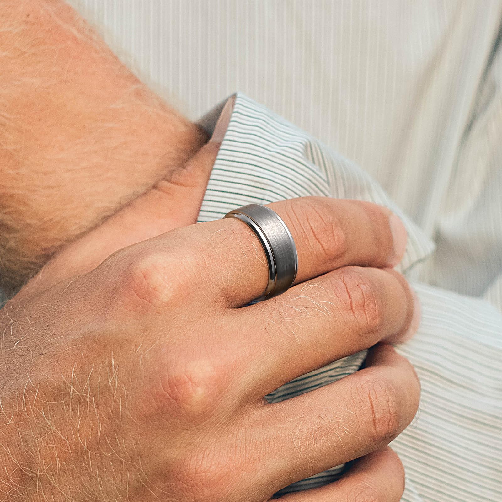 King Will Classic Tungsten Wedding Band for Men, 6/7/8/9/10mm Widths, Polished Finish Step Edge Matte Rings Comfort Fit