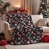 Horaldaily Christmas Flannel Blanket Throw, Black Red Buffalo Plaid Snowflake Soft Fuzzy Plush Cozy Fleece Blankets for Couch Sofa Bed Lounging, Ideal Gifts for Kids Adults Wife Self, 50x60