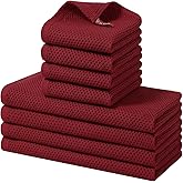 Homaxy 100% Cotton Kitchen Towels and Dishcloths Set, 12 x 12 Inches and 13 x 28 Inches, Set of 8 Bulk Kitchen Towels Set, Ultra Soft Absorbent Dish Cloths for Washing Dishes, Burgundy