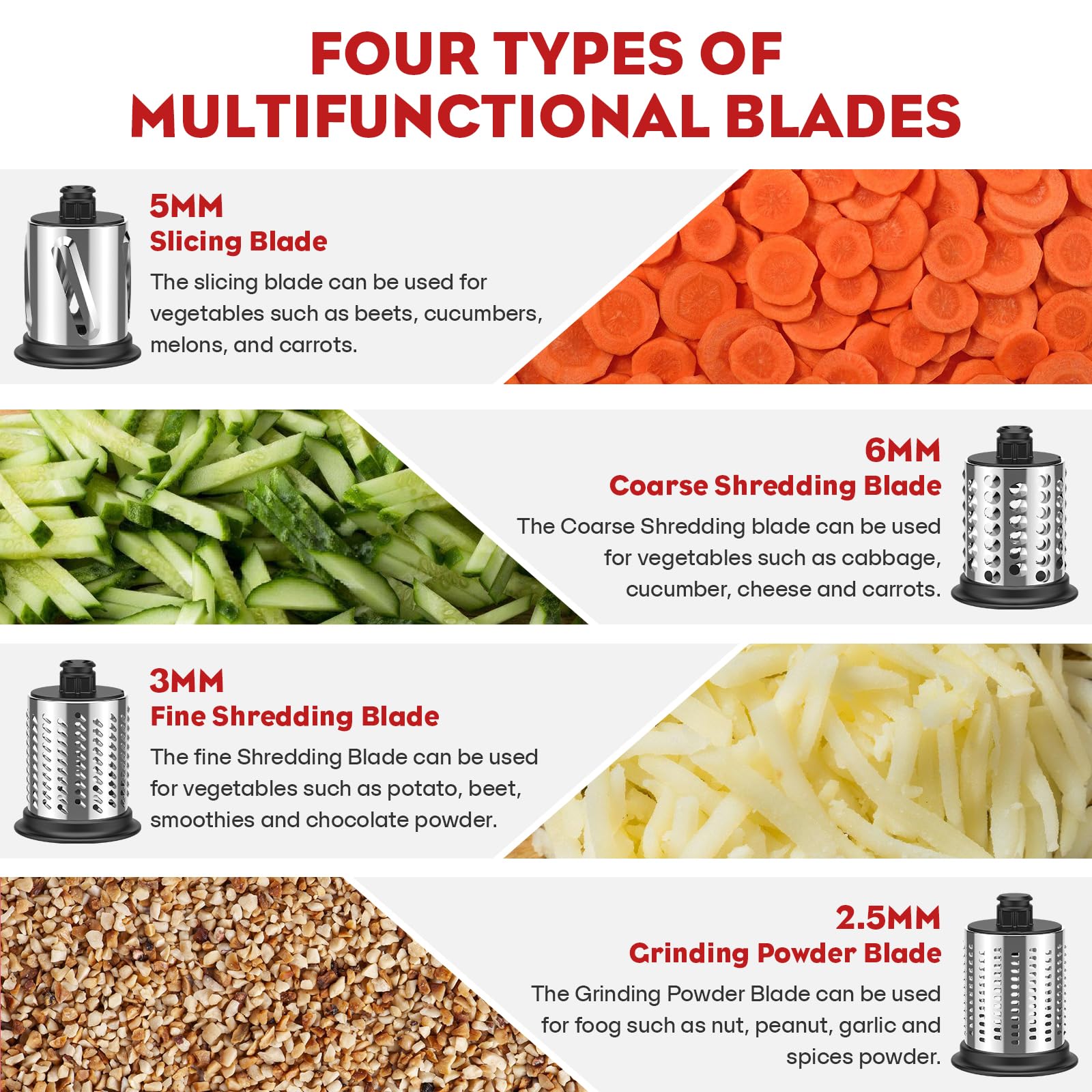 Stainless Steel Slicer Shredder & Cheese Grater Attachment for Kitchenaid Stnad Mixer - 4 Blades Salad Maker with Grinding Powder Function by FGREEBLE