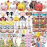 DMIGHT Farm Animals Birthday Party Favors Set 82 PCS Barnyard Animal Masks Sticker Keychains Straw Slap wristbands Rubber Pigs Gift for Kids Birthday Party Baby Shower Goodie Bag Filles Supplies