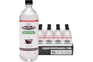 Superior Trading Co. Liquid Bioethanol Fuel for Tabletop Table Top Fire Pit and Fireplace, Bio Ethanol, Clean Burning, Smokeless Smoke Free, Odorless, No Toxic Fumes, Safety Pour 1L Bottle, 12 Pack