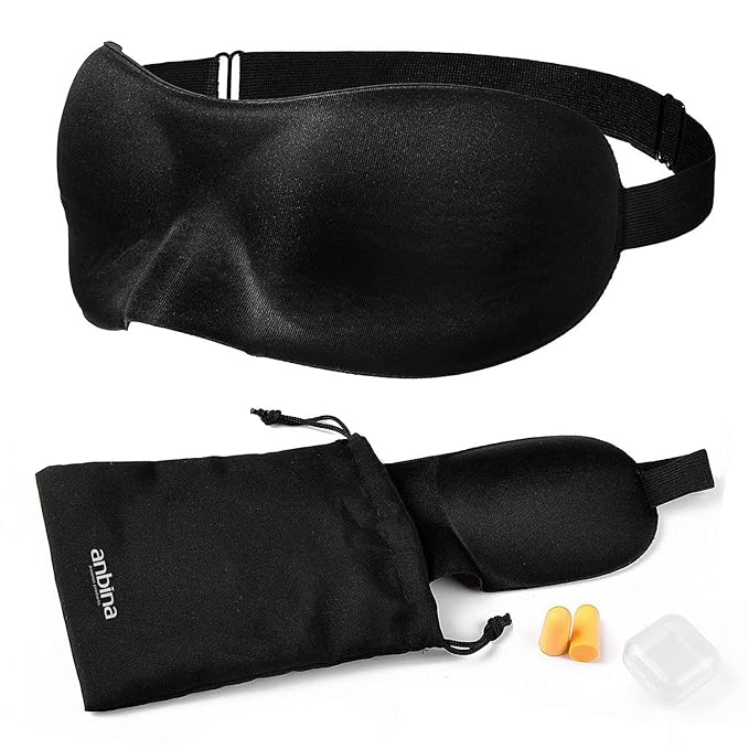 anbina Schlafmaske Damen Herren Premium Schlafbrille Augenbinde für komplette Dunkelheit und freies Bewegen der Augen inkl. A