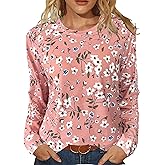 JomeDesign Womens Tops Long Sleeve Shirts Round Neck Loose Casual Blouses Floral Print Tshirts