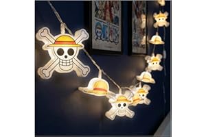 One Piece 3D LED String Lights, 5.4 ft, 10 Pcs White Fairy Lights Battery Operated, 2 Lighting Modes, Straw Hat Indoor, Home,