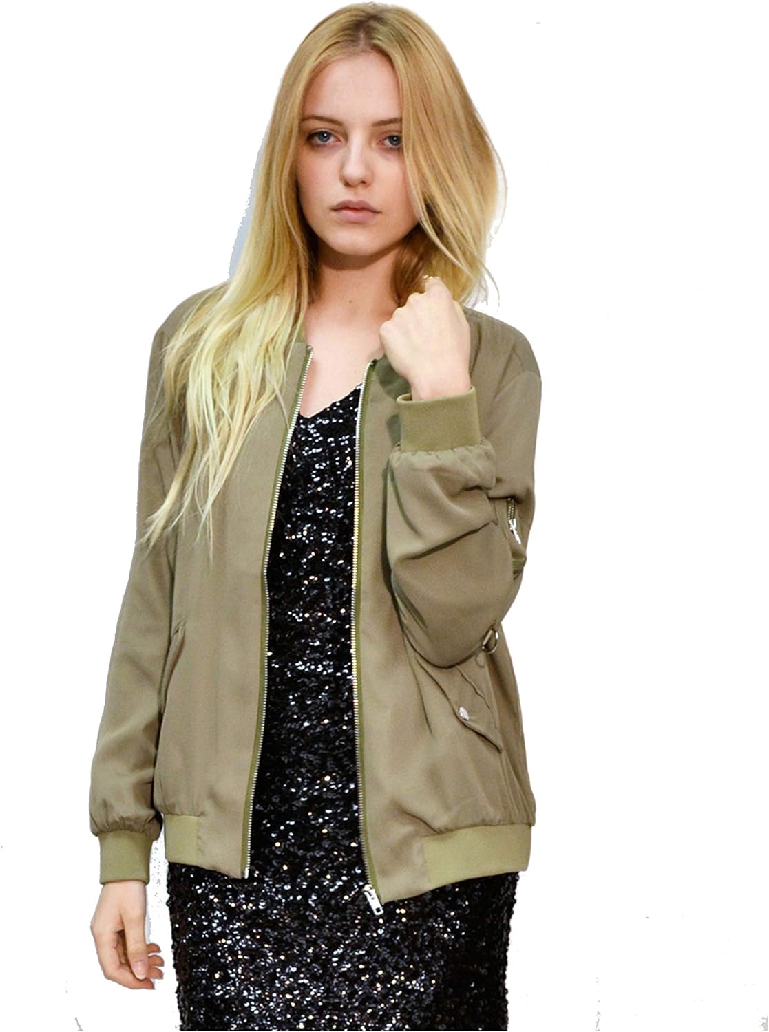 khaki stretch bomber jacket