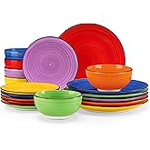 vancasso Bonita Dinnerware Set Muticolor Stoneware 18 Pieces Service for 6, Handpainted Spirals Pattern Stoneware Plates and Bowls Set