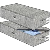 Under Bed Storage Container Bins 2 Pack, Low Profile Foldable Underbed Clothes Storage Organizer W/ Ultra Thick Fabric and Sturdy Bottom/Sides, Dual Zipper Storage Box for Dorm and Home 30x16x6.7"