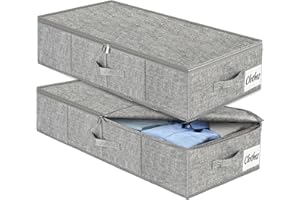 KUKIKAN Under Bed Storage Container Bins 2 Pack, Low Profile Foldable Underbed Clothes Storage Organizer W/ Ultra Thick Fabric and Sturdy Bottom/Sides, Dual Zipper Storage Box for Dorm and Home 30x16x6.7"