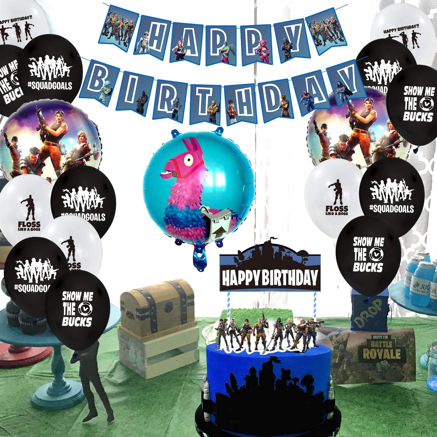 URBAN NIRVANA Party Supplies Set | Happy Birthday Cake Topper Foil & Latex Balloons | Video Game Theme Decorations Supply Kit for Adults, Teens, Boys, Girls and Kids: Health & Personal Care
