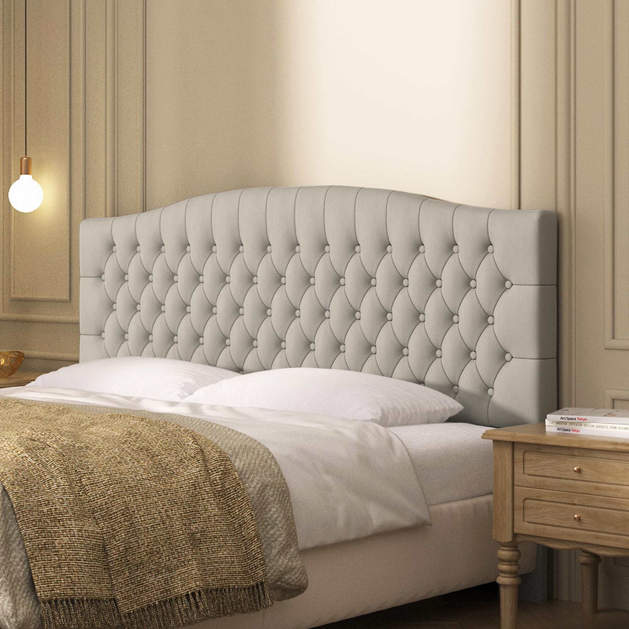 Photo 1 of Furpopup Velvet Upholstered Headboard King/Cal King Size Latest Model Wall Mount, Bed Frame Mount, Featuring High-Density Sponge Padding, Luxury Texture Easy Assembly and Style-Taupe