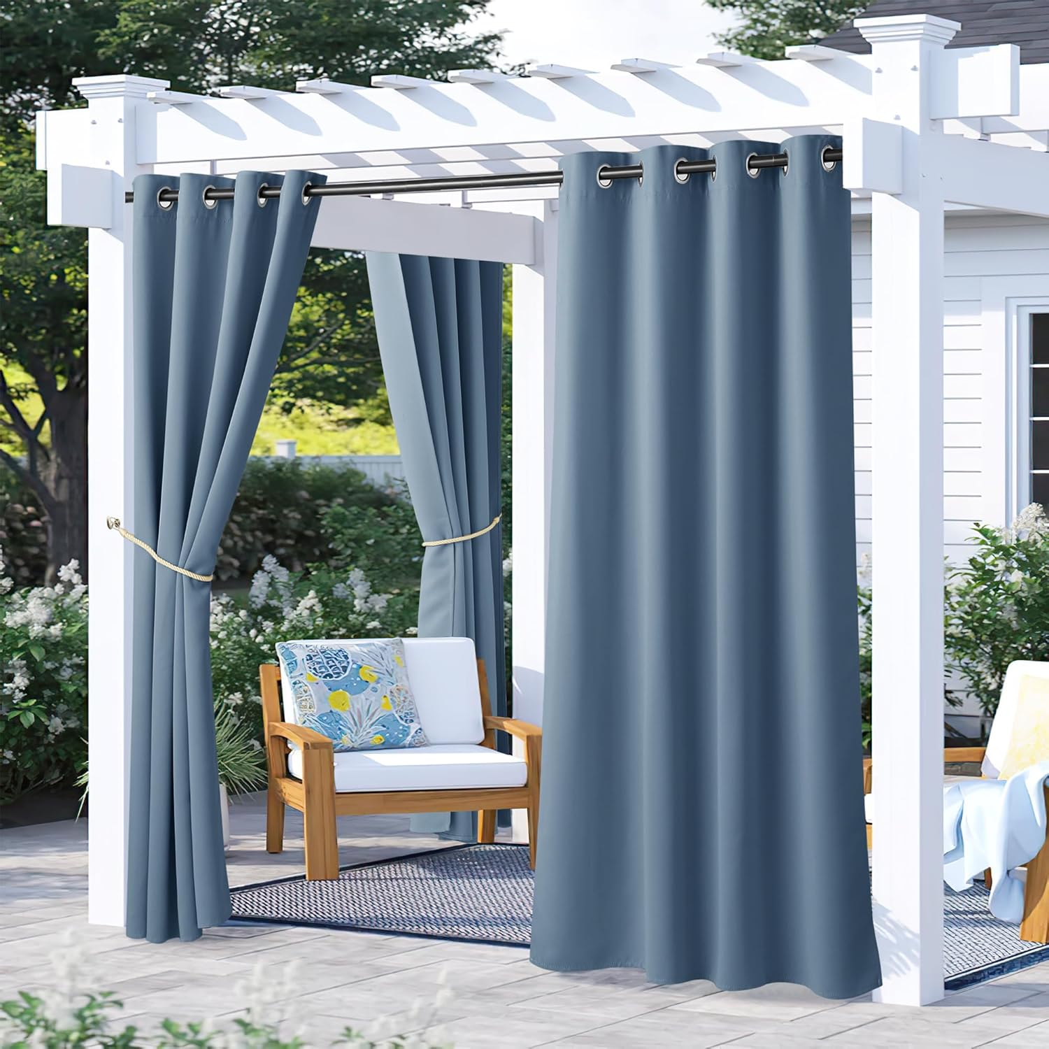 Outdoor Curtains - NICETOWN 2 Panels Stone Blue Blackout Outdoor Curtains for Patio Waterproof, Rustproof Grommet Cold & Light Blocking Thermal Insulated Indoor Outdoor Drapes for Front Porch & Canvas, W52 x L72