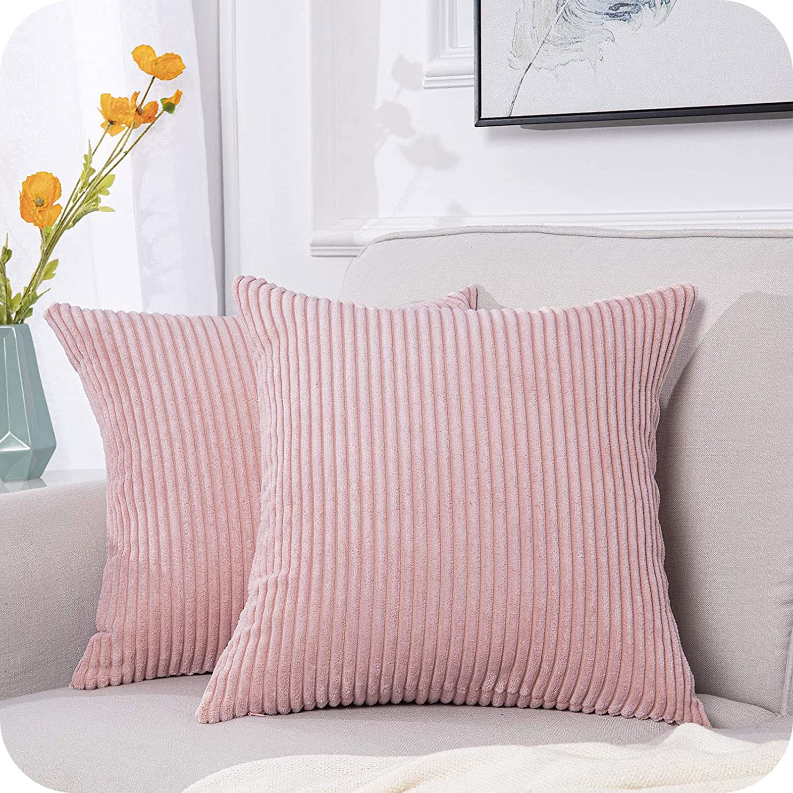Topfinel Pink Cushion Covers 45cm x 45cm Sofa Bed Colorful Cushions Soft Pillow Case 18x18 Corduroy Scatter Decorative Cushions Pillow Cover for Livingroom Bedroom Invisible Zipper,Pack of 2