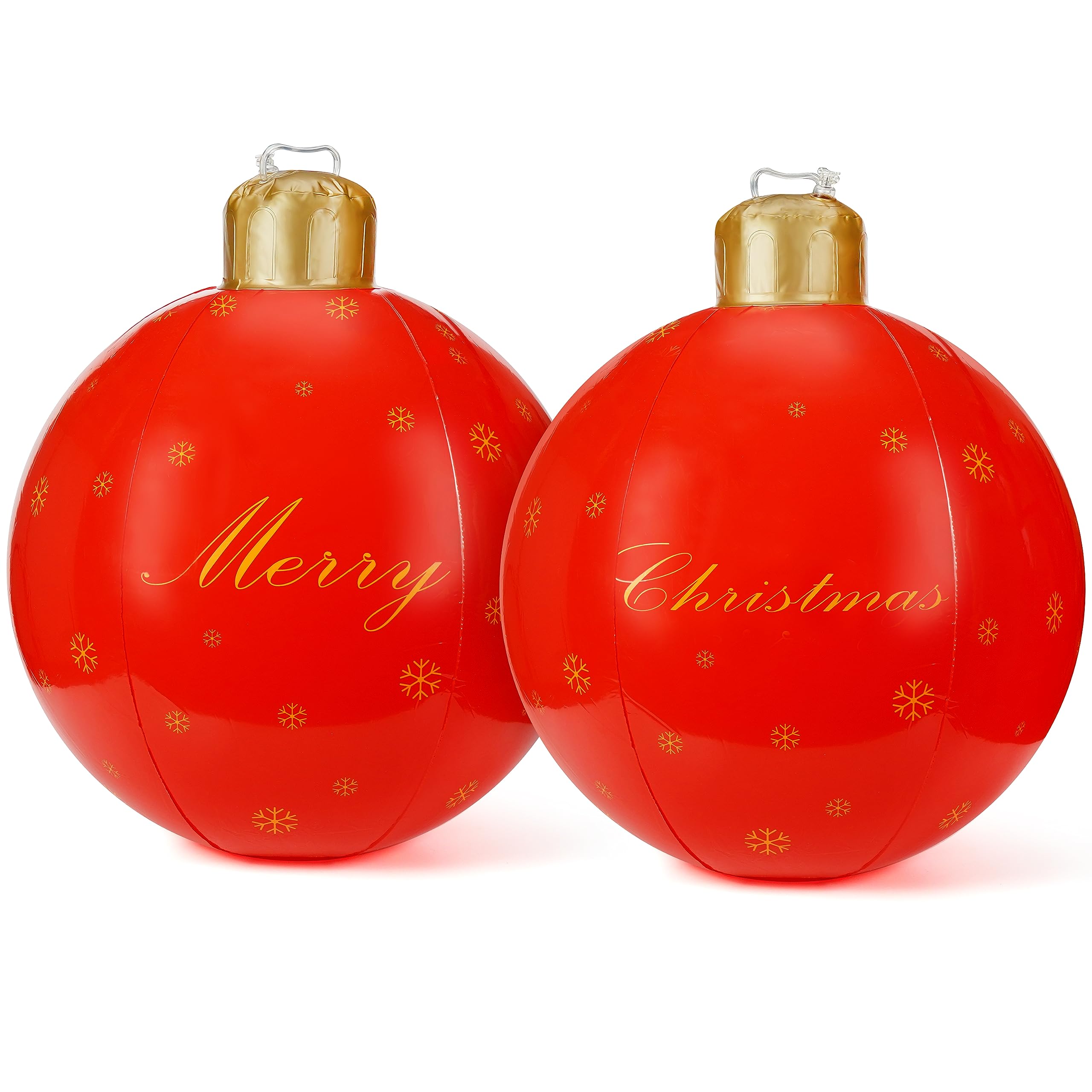 Belle Vous 2 Pack of Christmas Inflatable Ball Decorations - 60cm / 23.6 Inches Holiday Ball Ornaments - Giant Red PVC Baubles for Outdoor Xmas Tree, Yard, Garden, Lawn and Pool Decoration