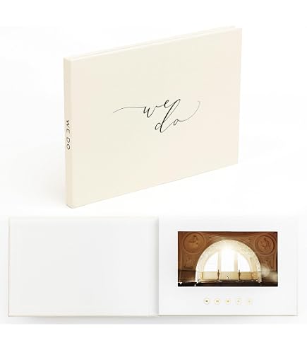 EclatView Books–Our Wedding Video Greeting Card Book(Beige)- Luxury Linen Bound Album With 7" Display, 4GB Memory, Rechargeable Battery
