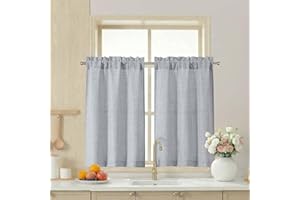 LIVEKID 2 Panels Grey Cafe Curtains 36 Inch Length, Thick Textured Small Kitchen Window Curtains Over Sink, Light Filtering S
