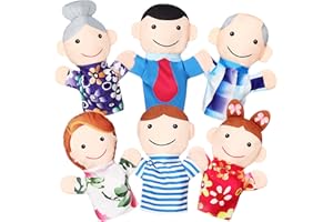 JERIFY 6 Pcs Family Style Hand Puppets Soft Plush Puppet Family Members Cute Hand Toys for Teachers Parents Shows Story Time Playtime Schools, Grandparents, Mom, Dad, Brother, Sister