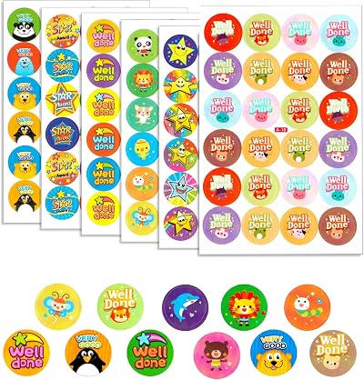 ASTARON 1440 Pcs Reward Stickers for Kids 60 Sheets 24 per Sheet Star Animals