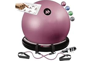 Millenti Exercise Ball Chair 65cm - Yoga Ball Chair Stability Base Ring Kit & Fitness Resistance Bands For Home, Gym Bundle, Pilates Ball, Office Chair, Birthing Ball For Pregnancy - With Workout Chart