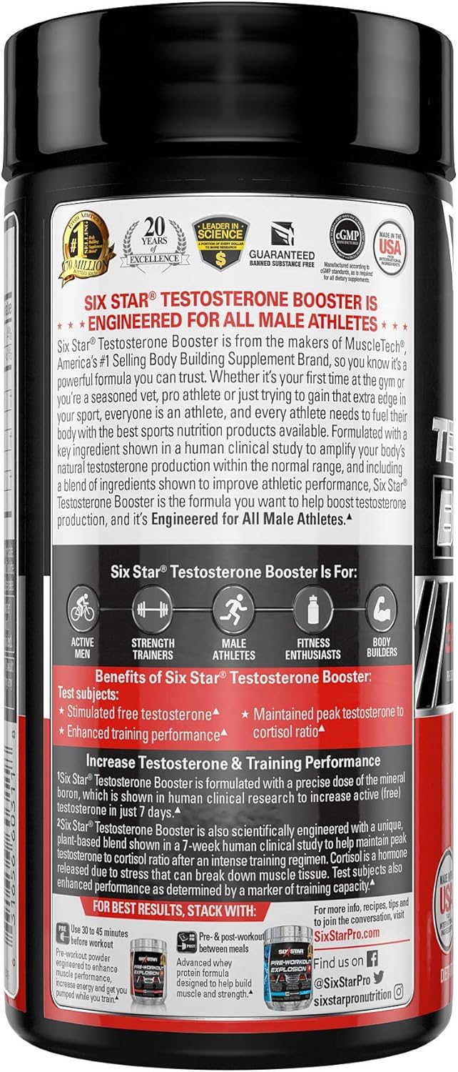 Testosterone Booster for Men | Six Star Pro Nutrition | Test Booster For Men | Extreme Strength + Enhances Training Performance + Scientifically Researched | Test Boost Supplement, 60 Pills: Health & Personal Care