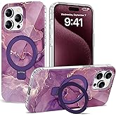 ETPESOK Compatible with iPhone 15 Pro Case Marble Pattern with Magnetic Ring Stand [Compatible with Mag-Safe] TPU Protective Phone Case for iPhone 15 Pro 6.1" for Women, Marble Purple