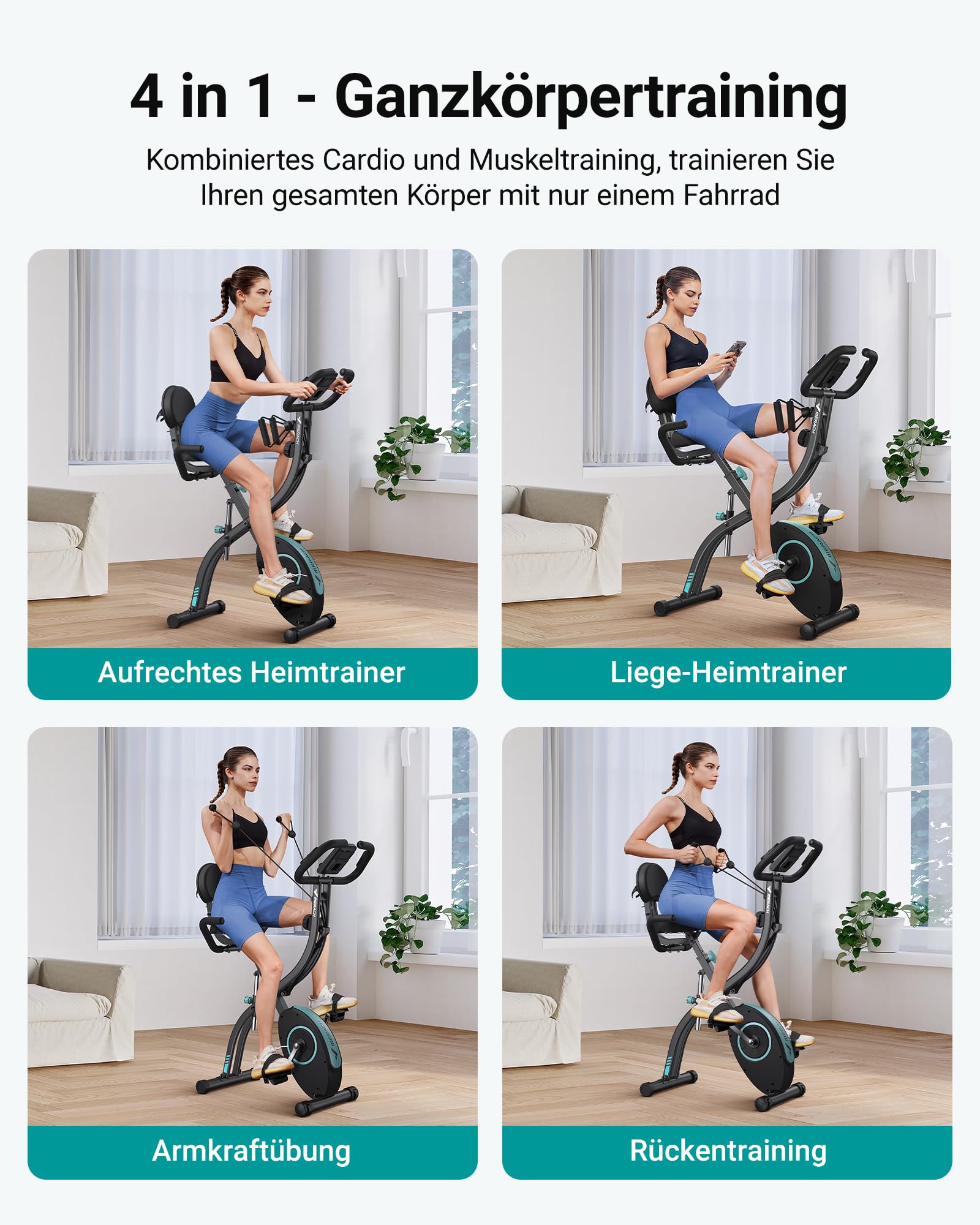 MERACH 4-in-1 Heimtrainer Klappbar, Hometrainer Fahrrad mit LCD Monitor und Handpulsmessung, Magnetisches Ergometer Fitnessbikes mit Bequemem Sitzkissen, 16-Stufiger Magnetwiderstand, Platzsparend 3