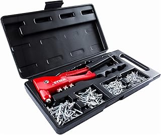 STIER Blindnieten Set mit Handnietzange und Blindnieten, 201-teilig inklusive 4 auswechselbaren Mundstücken, Blindnietzange, Blindnieten, Nieten