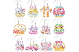 Remuuly 12 Pairs Easter Diamond Painting Earrings Making Kit 5D DIY Dangle Drop Diamond Art Earrings Ornament Bunny Gnome Jewelry Making for Adults Women Girls Tool Kit