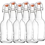 Bellemain Swing Top Grolsch Glass Bottles 16oz - CLEAR - For Brewing Kombucha Kefir Beer (6 Set)