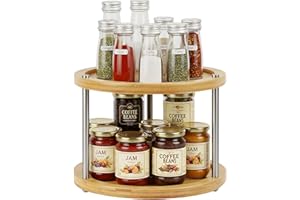 2 Tier Lazy Susan Organizer,Revolving Spice Rack,10 inch Wood Lazy Susan Turntable for Cabinet, Shelf, Countertop, or Table