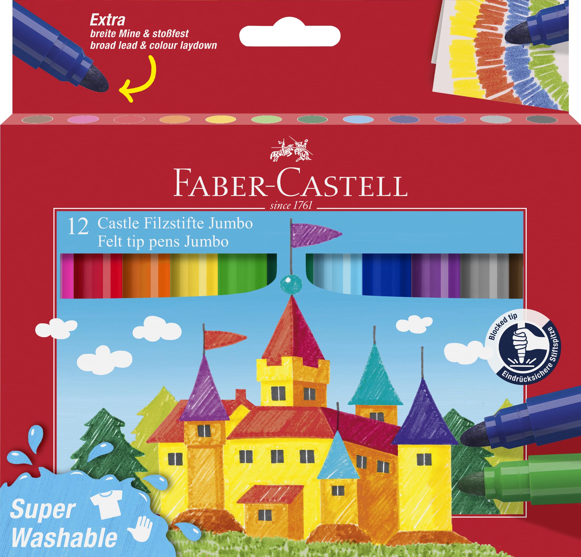 Faber-Castell Fibre-tip pen Jumbo 12pc. Superwashable