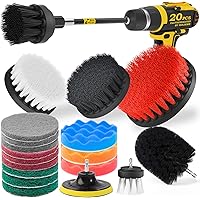 Holikme 20Piece Drill Brush Attachments Set,Black Scrub Pads & Sponge, Power Scrubber Brush with Extend Long Attachment…