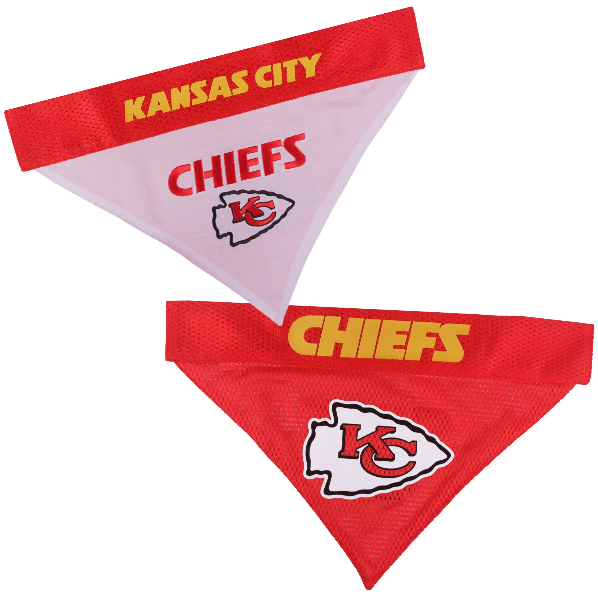 Pets First NFL DOG BANDANA - KANSAS CITY CHIEFS REVERSIBLE PET BANDANA. 2 Sided Sports Bandana with a PREMIUM Embroidery TEAM LOGO, Small/Medium. - 2 Sizes & 32 NFL Teams available