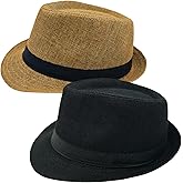 2 Pack Short Brim Fedora Classic 20s Trilby Panama Hats Summer Travel Cap for Men Women