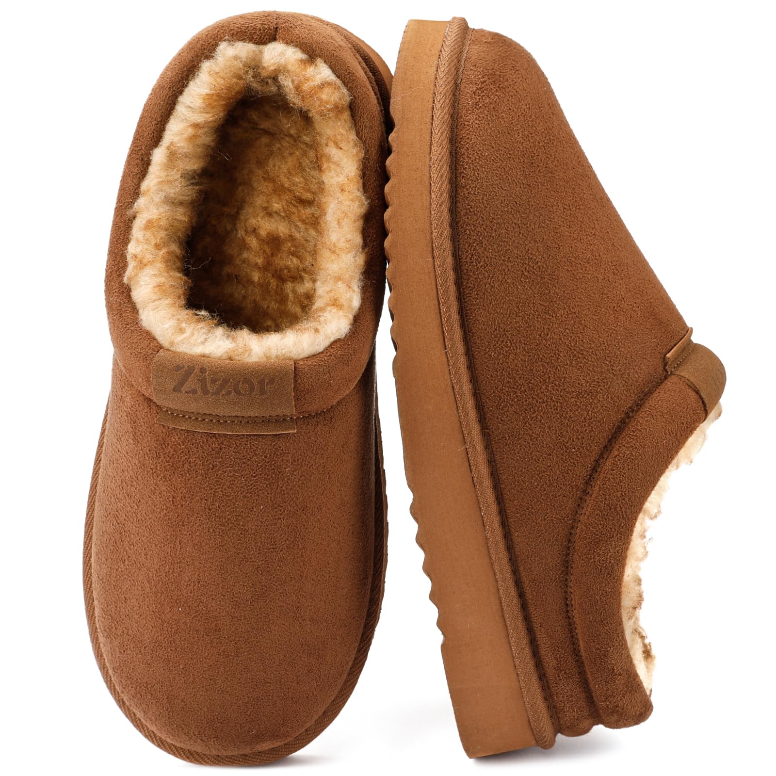 Photo 1 of Zizor Men's Suede House Shoes Slippers Indoor Outdoor with Fur(Chesnut Tan,Size 12)
