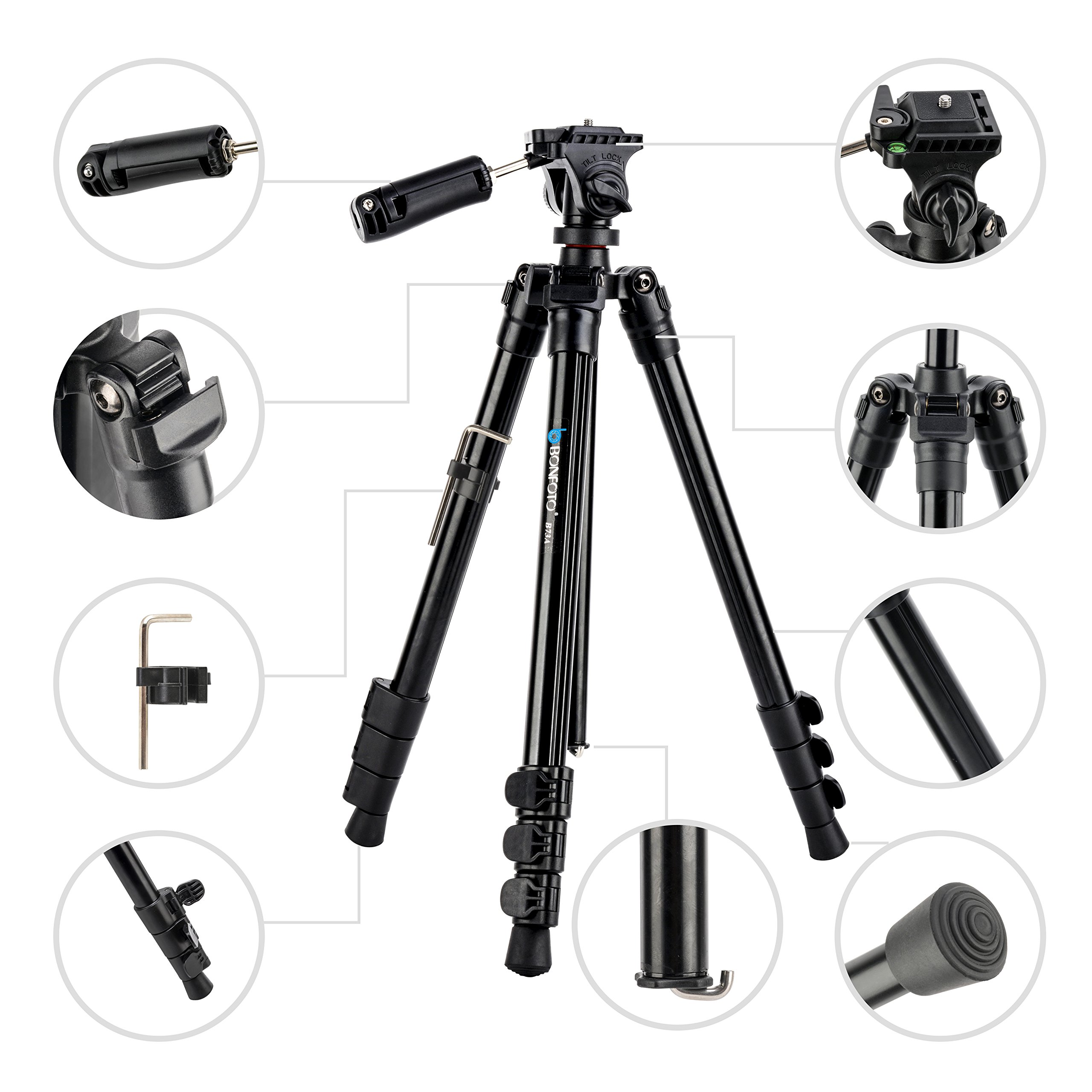 BONFOTO B73A 58inch Portable Heavy Duty Lightweight Aluminum Camera Video Tripod with 1/4\
