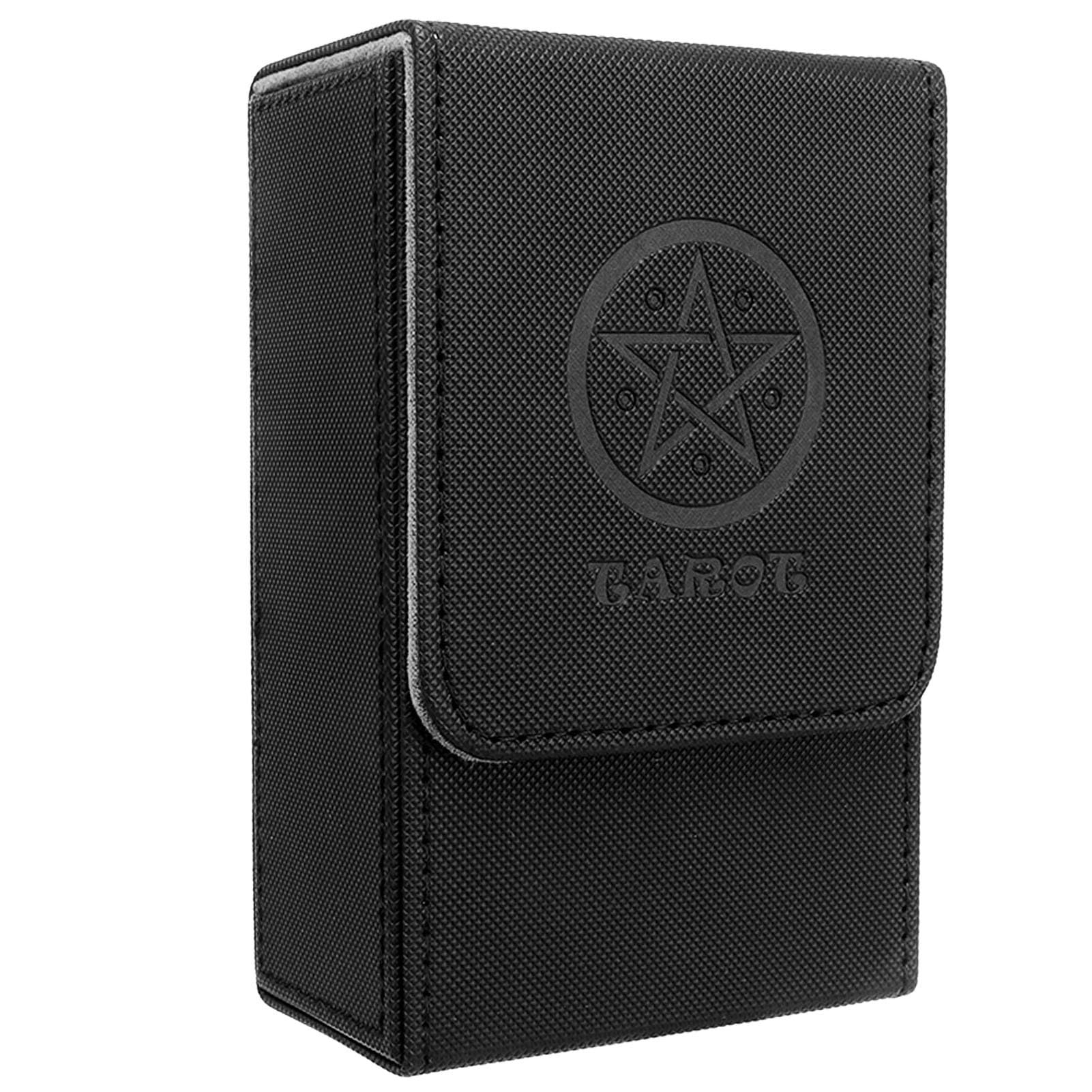 PU Leather Tarot Cards Case, Large Size Tarot Cards Holder with Sun Moon Design Tarot Card Box Tarot Deck Protective Case for Most Standard Size Tarot Cards Playing Cards (Black)