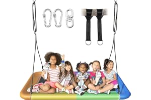 Everyfun 60" Tree Swing, 700lbs Capacity Rectangle Platform Swing, Waterproof & Durable, Adjustable Hanging Straps for Outdoor & Indoor Use, Suitable for Kids & Adults-Rainbow
