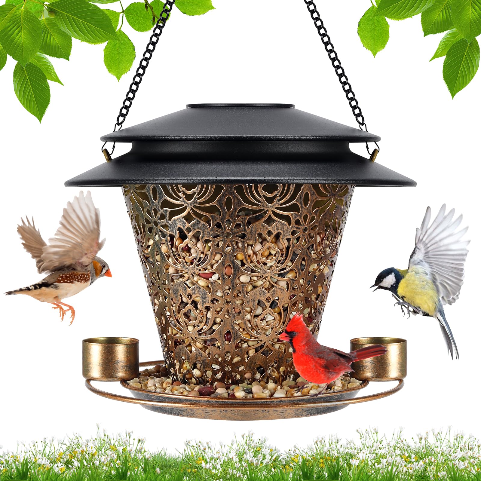 Photo 1 of ***Item is damaged. Solar component is not included.***Solar Bird Feeders for Outside Hanging Metal Wild Bird Feeder Solar Lanterns Outdoor Waterproof Garden Decor for Yard Brown***Item is damaged. Solar component is not included.***
