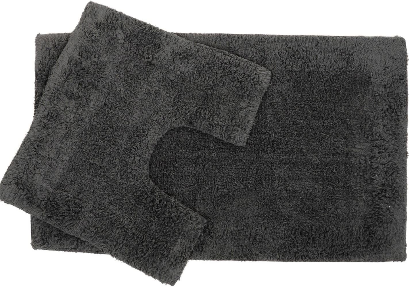 Adore Home 2 piece Bath Mat and Pedestal Set with Non Slip Back 100% Cotton Pile (SLATE)