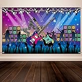 Karaoke Rock and Roll Party Decoration Backdrop Banner Fabric 73 x 43 in | Large Fabric Banner,Karaoke Rock Party Decor, Stage Background, Photo Booth Prop, 72.8 x 43.3 in